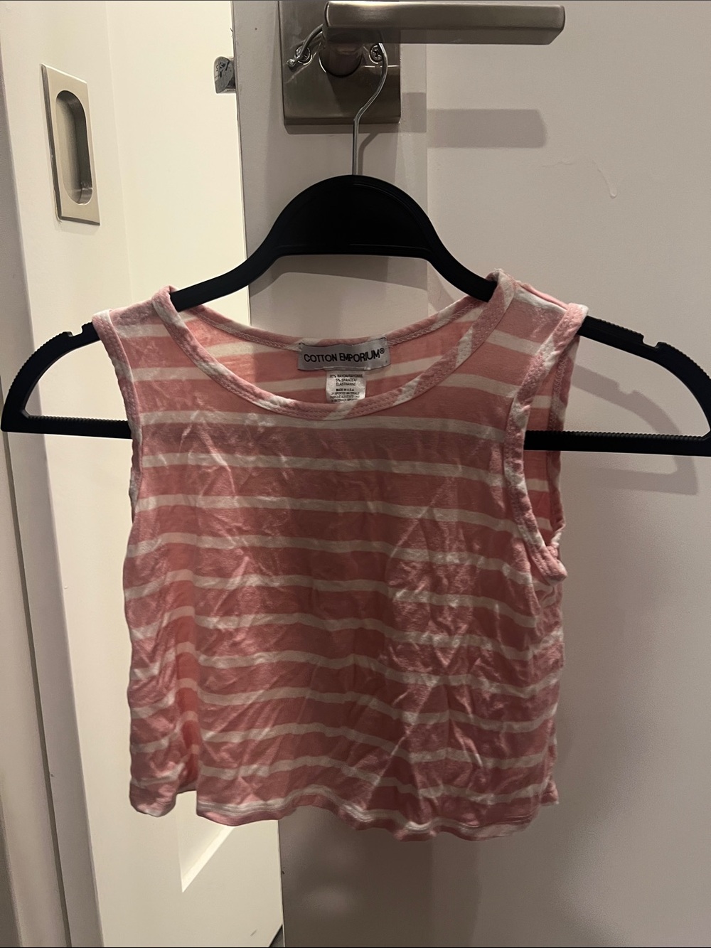 Cotton Emporium Pink and White Striped Cropped Tank